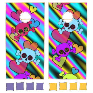 Cute Skulls and Hearts Cornhole Set