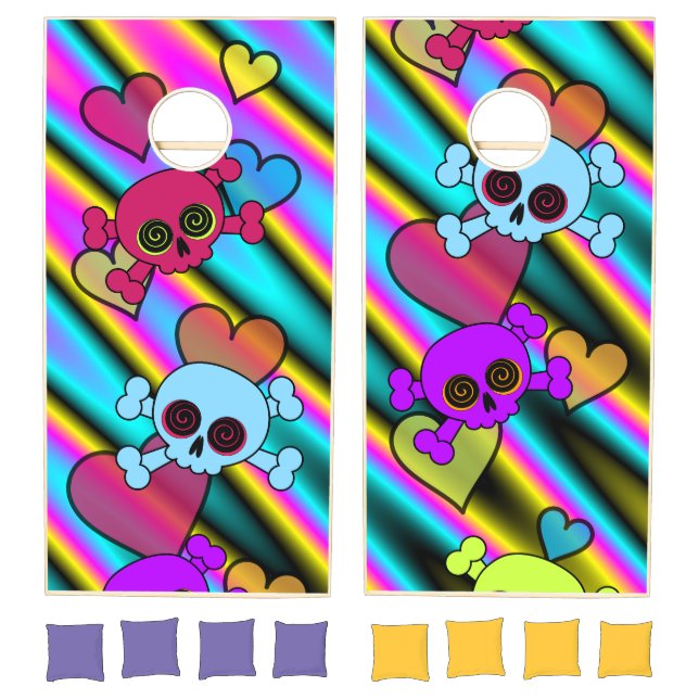 Cute Skulls and Hearts Cornhole Set (Set)