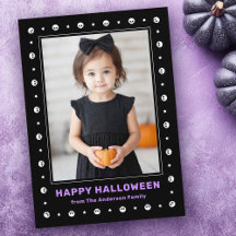 Cute skulls and stars border black Halloween photo