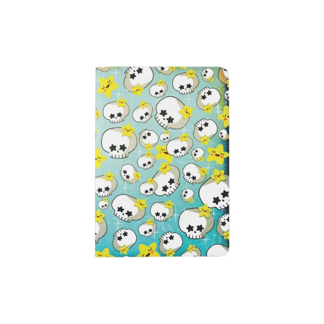 Cute Skulls And Stars Pattern Passport Holder (Front)