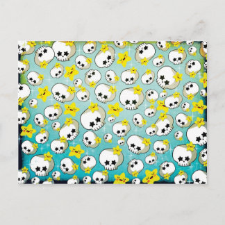 Cute Skulls And Stars Pattern Postcard