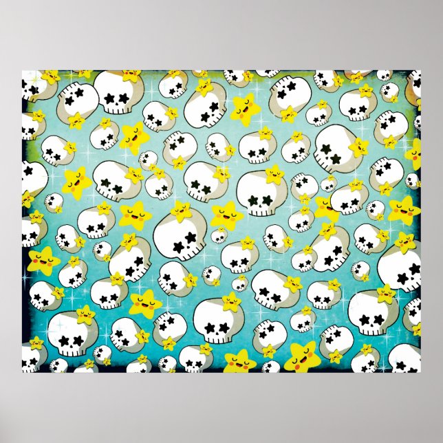 Cute Skulls And Stars Pattern Poster (Front)