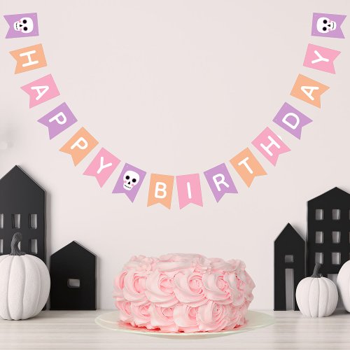 Cute Skulls Pastel Halloween Happy Birthday Bunting Flags