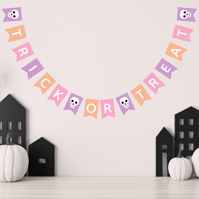 Cute Skulls Pastel Halloween Trick or Treat Bunting Flags (Creator Uploaded)