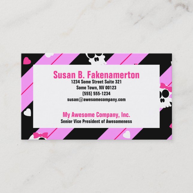 Cute Skulls Pink and Black Business Cards (Front)