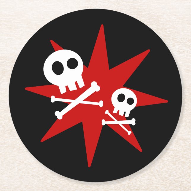 Cute Skulls Round Paper Coaster (Front)