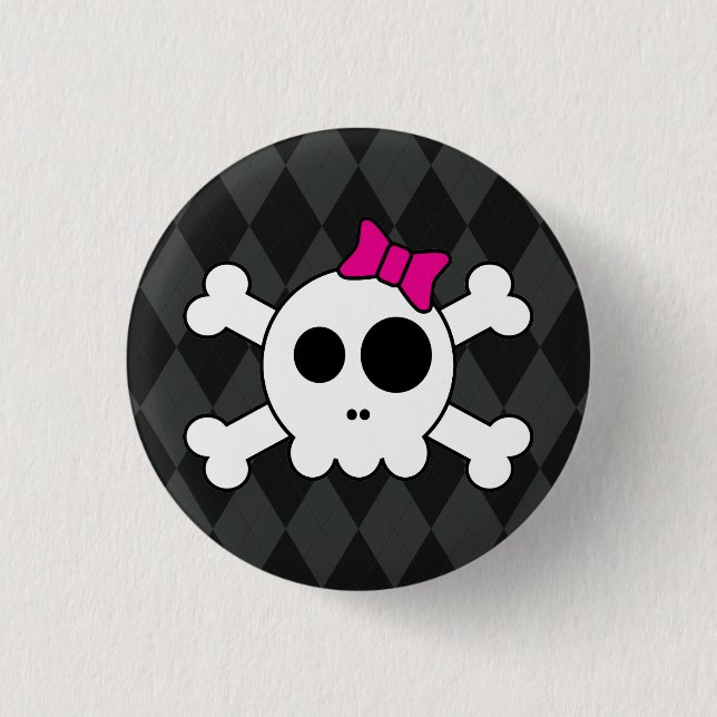 Cute Skully and Argyle Button (Front)