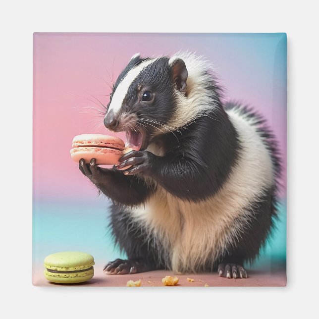 Cute Skunk Eating Colorful Macaroons  Magnet (Front)