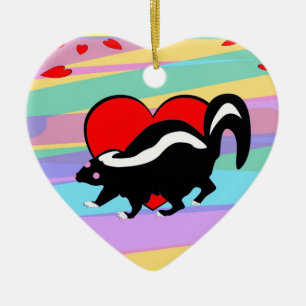 Cute Skunk Heart. Happy Anti-Valentines Day! Ceramic Ornament