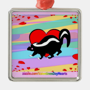 Cute Skunk Heart. Happy Anti-Valentines Day! Metal Ornament
