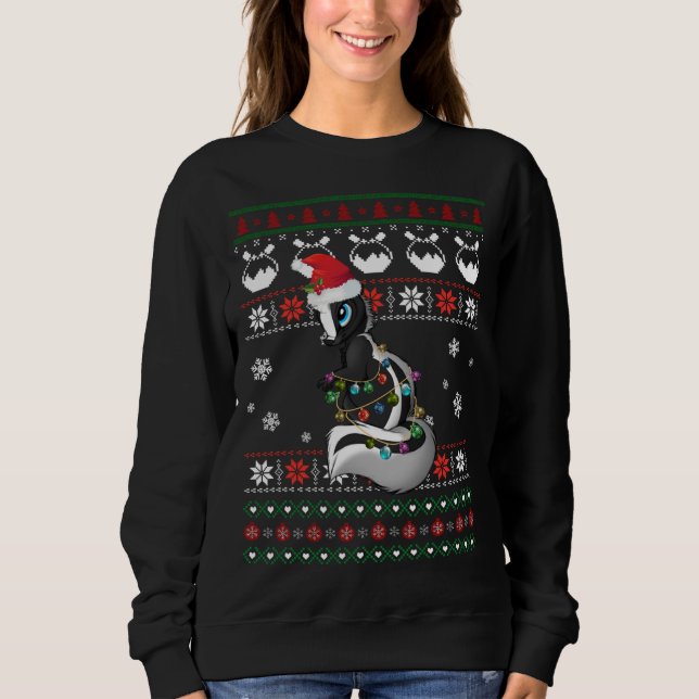 Cute Skunk Ugly Sweater Christmas Light Pajama Gif (Front)
