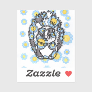 Cute Skunk with Blue Flowers Custom Cut Vinyl Stic Sticker