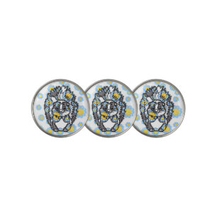 Cute Skunk with Blue Flowers Golf Ball Markers Set