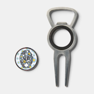 Cute Skunk with Blue Flowers Golf Divot Tool & Bal