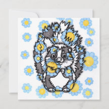 Cute Skunk with Blue Flowers Square Invitation Car