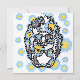 Cute Skunk with Blue Flowers Square Invitation Car