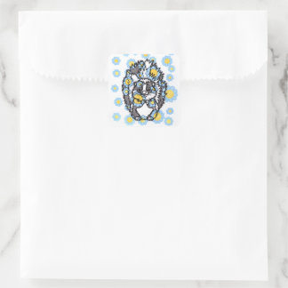 Cute Skunk with Blue Flowers Square Sticker