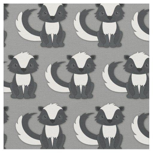 Cute Skunks Kids Grey Fabric