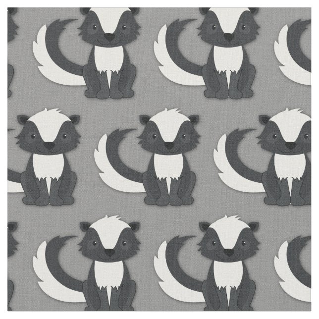Cute Skunks Kids Grey Fabric (Close Up)