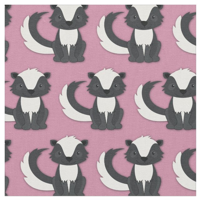 Cute Skunks Kids Pink Fabric (Close Up)