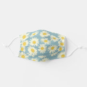 Cute Blue And White Floral Daisy flower Face Mask