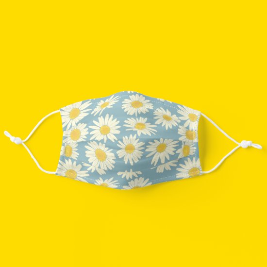 Cute Sky Blue And White Floral Daisy Cloth Face Mask