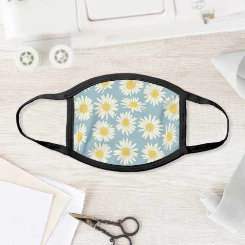 Cute Sky Blue And White Floral Daisy Face Mask