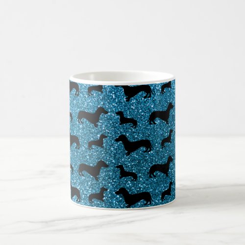 Cute sky blue dachshund glitter pattern coffee mug