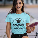 Cute Sky Blue Graduate Personalized Graduation T-Shirt<br><div class="desc">These cool sky blue custom senior graduate t-shirts feature your high school or college name for the class of 2025. Customize with your graduating year under the chic handwritten script and black grad cap for a great personalized graduation party tee.</div>