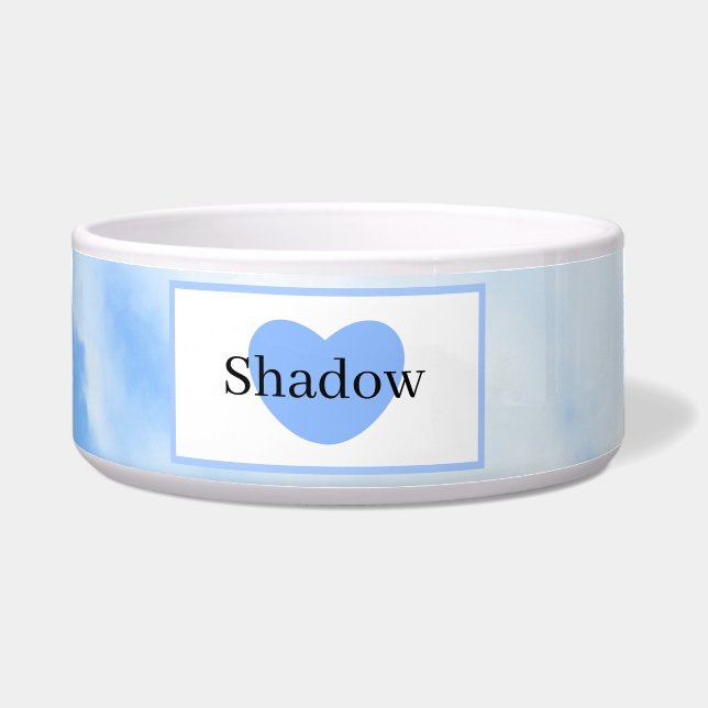 Cute Sky Blue Heart with Name Pet Bowl (Front)