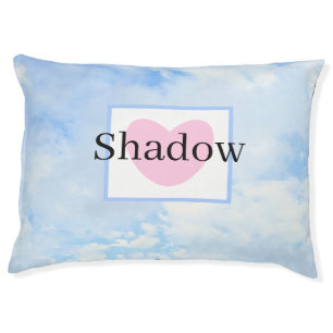 Cute Sky Blue Pink Heart with Name Pet Bed