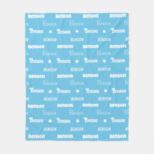 Cute sky blue repeating name personalized fleece blanket