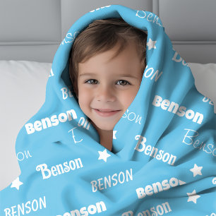 Cute sky blue repeating name personalized fleece blanket
