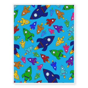 Cute sky blue rocket ships pattern temporary tattoos