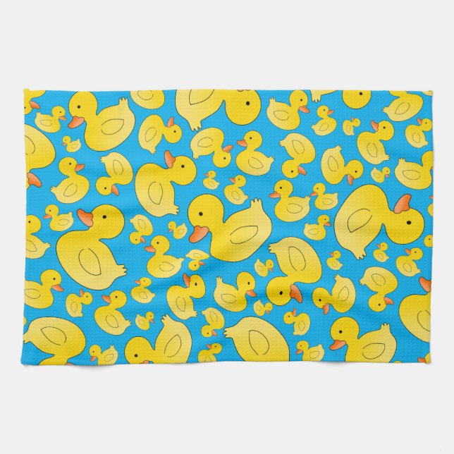 Cute sky blue rubber ducks kitchen towel (Horizontal)