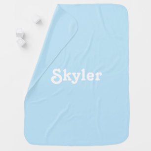 Cute sky blue white custom name or text baby blanket
