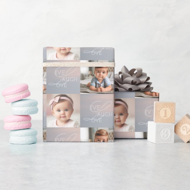 Cute Sky, Inspirational Live, Laugh & Love 2-Photo Wrapping Paper (Baby Shower)