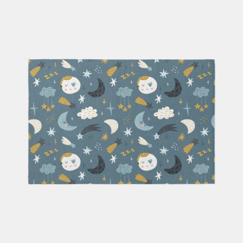 Cute Sky Moon Pattern Kids Room Baby Nursery Rug