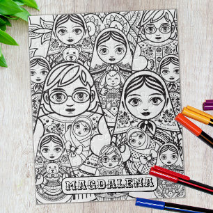 Cute Slavic Folk Art Nesting Dolls Adult Coloring Jigsaw Puzzle