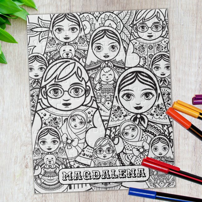 Cute Slavic Folk Art Nesting Dolls Adult Coloring Jigsaw Puzzle (Creator Uploaded)