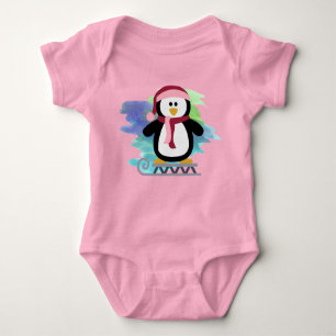 Cute Sled Penguin Abstract Baby Bodysuit