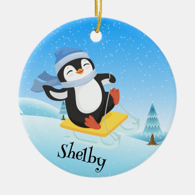 Cute Sledding Penguin Ornament