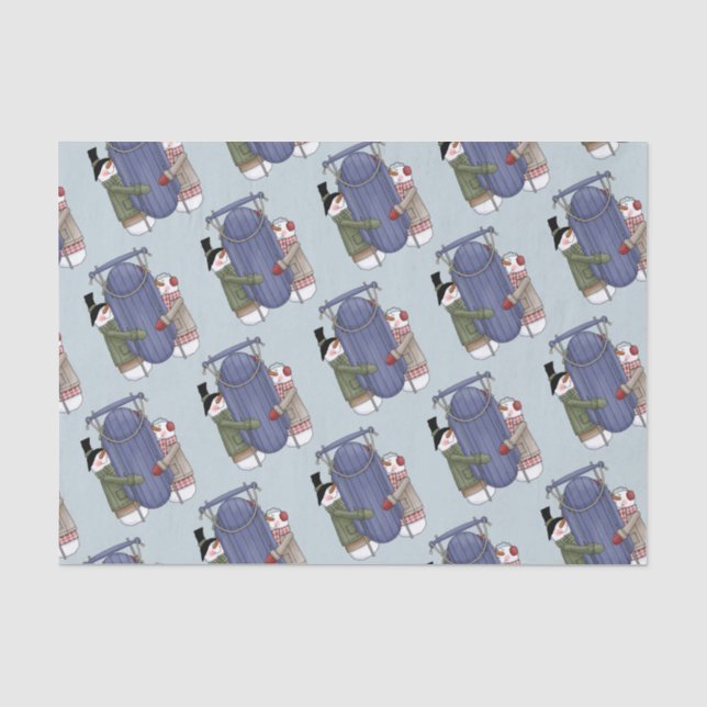 Cute Sledding Snow Couple Tissue Paper (Front)