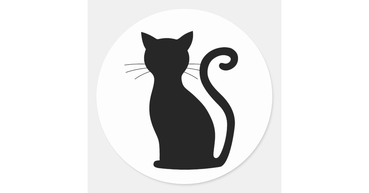 Cute Sleek Black Cat Silhouette Classic Round Sticker ...