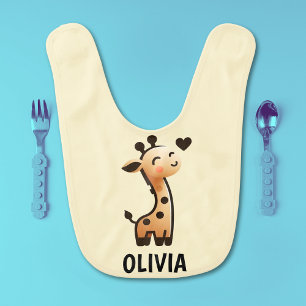 Cute Sleek Giraffe Personalized Baby Bib