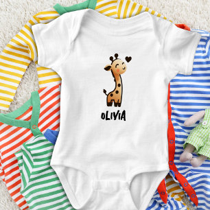 Cute Sleek Giraffe Personalized Baby Bodysuit