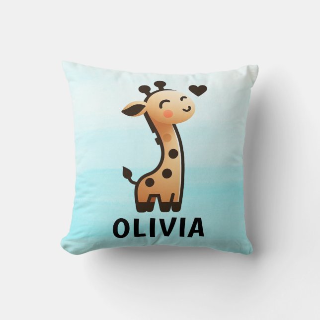 Cute Sleek Giraffe Personalized Throw Pillow (Front)