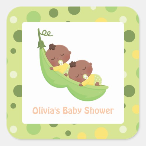 Cute Sleeping African American Twins Baby Shower Square Sticker