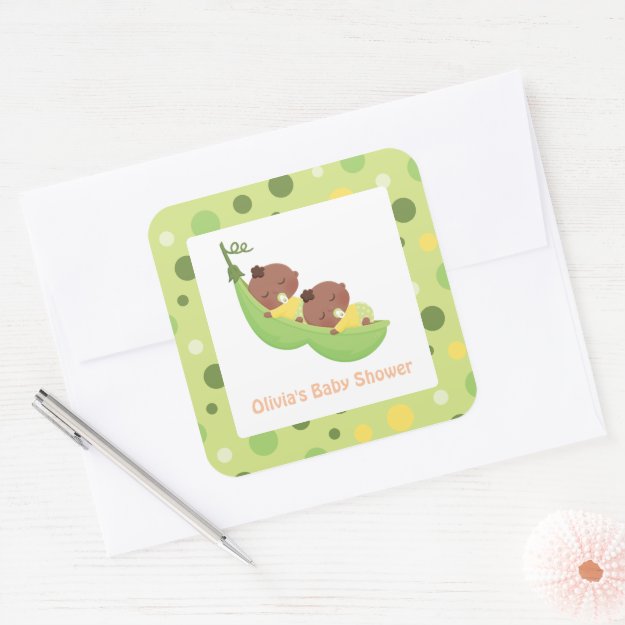 Cute Sleeping African American Twins Baby Shower Square Sticker