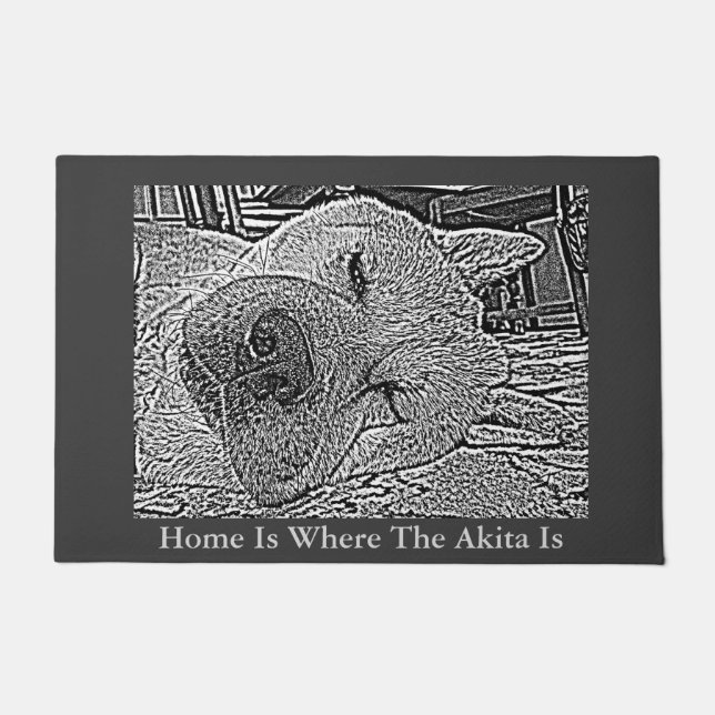 cute sleeping akita picture welcome home slogan doormat (Front)